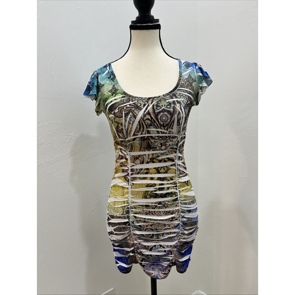 Body Central Mini Dress Womens S Multi-Color Good Slashed Cut-Out Paisley‎ Print